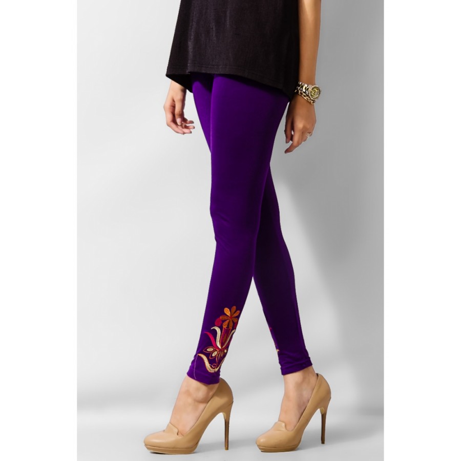 Women's Purple Viscose Embroidered Tights. MVC-22